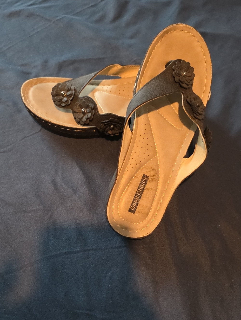 Good Choice Black Floral Wedge Sandals